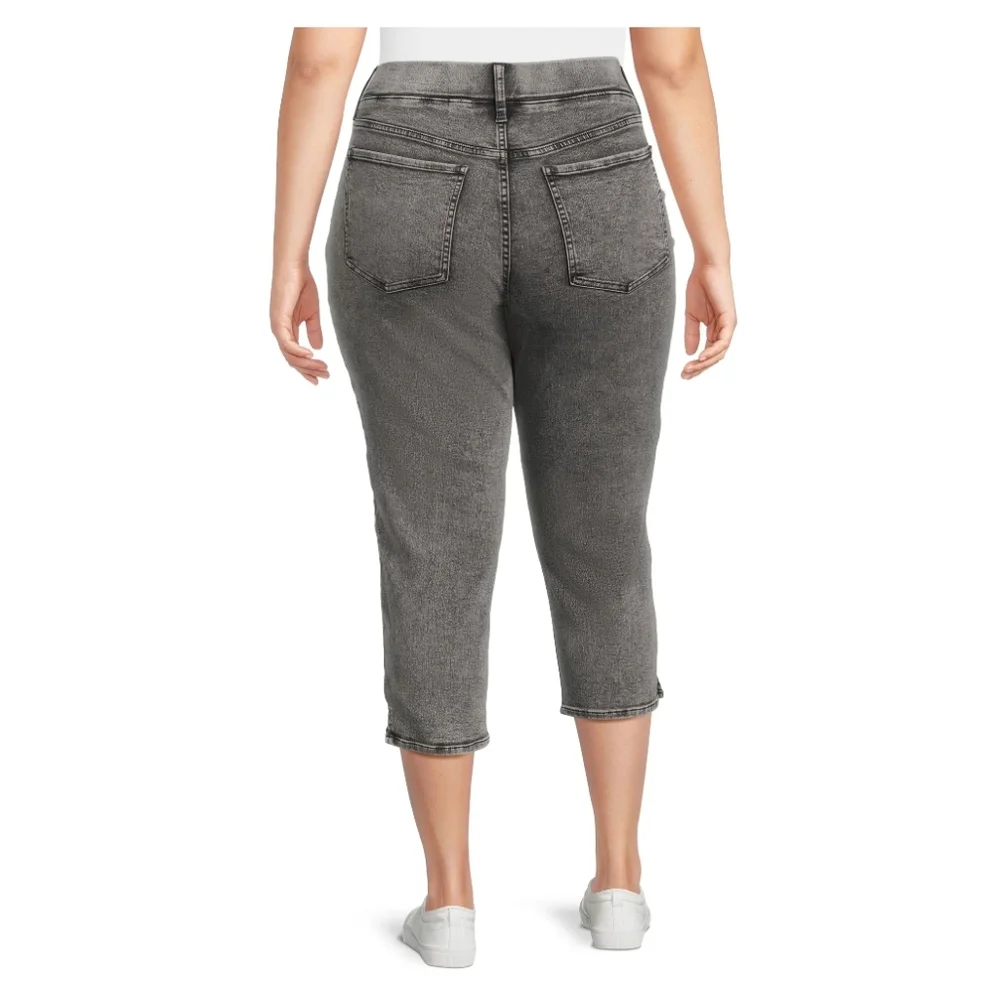 Terra & Sky Women's Plus Size 0X (14W) Pull-On Capri Jeggings Black Acid Wash - Picture 2 of 5